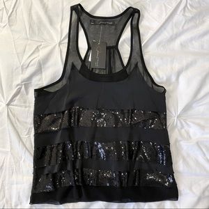 Sheer Black Sequin Ruffle Tank